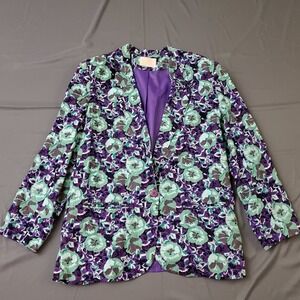 Country Sophisticates by Pendleton Floral Rayon Blazer Purple Green Womens sz 14
